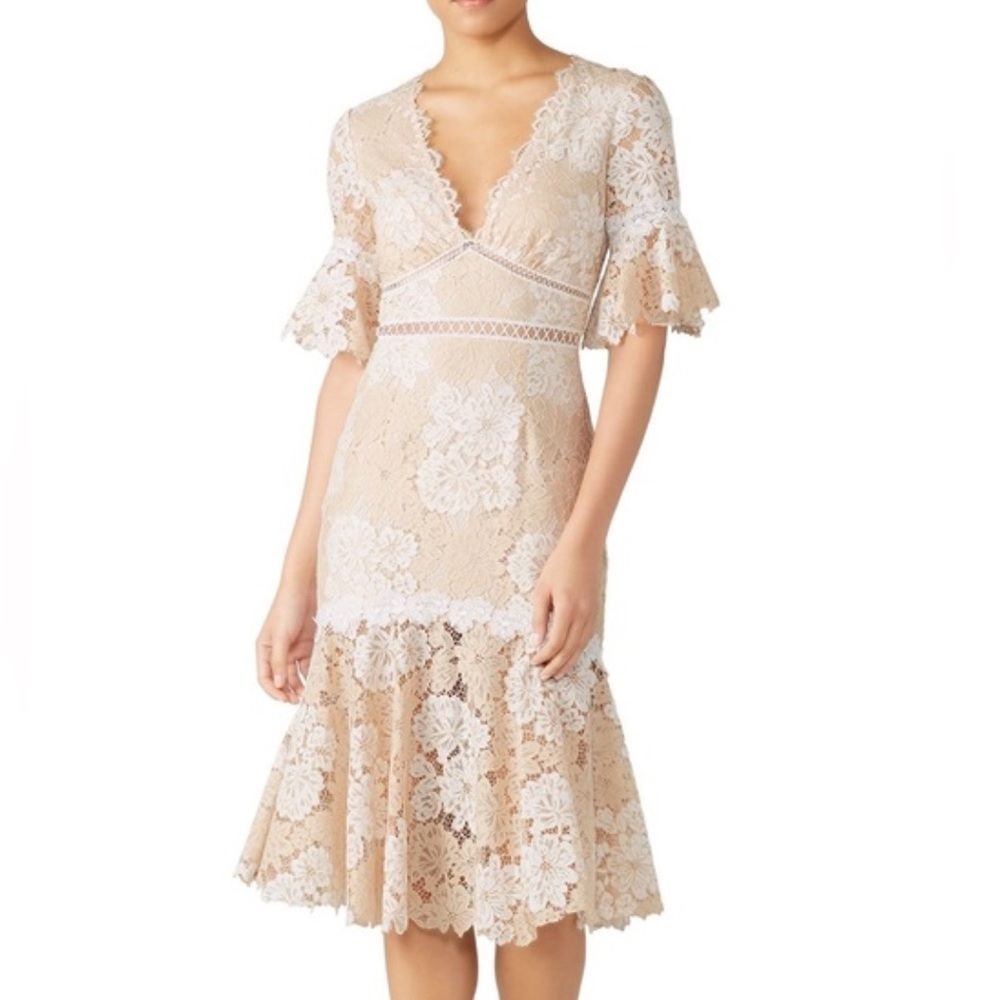 Saylor Maggy Cream Floral Lace Deep V-Neck Dress Size Small
